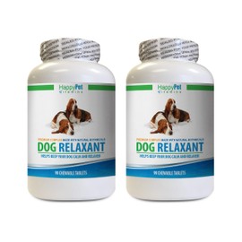 HAPPY PET VITAMINS LLC Stress Relief for Dogs - Dog Relaxant - Anxiety and Stress Relief - Aggression Solution - Chamomile Tablets for Dogs - 2 Bottles (180 Chew Tabs)