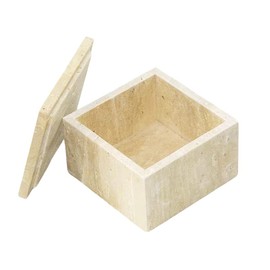 Artisanal Abode Natural Marble Storage Square Containers Cotton Swab Holder, Organizers with Lids,Travertine Stone Box for Qtips, Makeup, Bathroom Essentials & Home Storage (square box)
