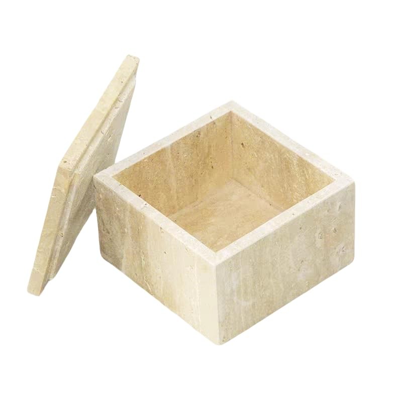 Artisanal Abode Natural Marble Storage Square Containers Cotton Swab Holder,
