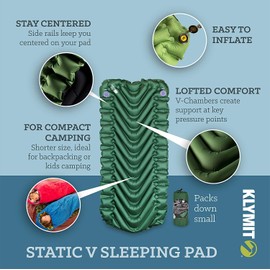 Klymit Unisex's Static V Short Sleeping Pad, Green, One Size