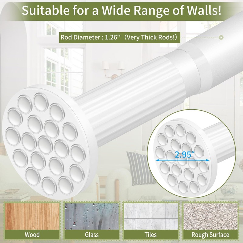 White Tension Curtain Rod 51-165In, Long Adjustable Tension Rods No