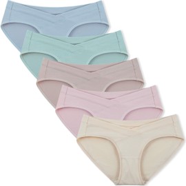 INNERSY Women's Maternity Underwear Cotton Pregnancy Postpartum Panties for Women 5 Pack(Medium, Solid 2)