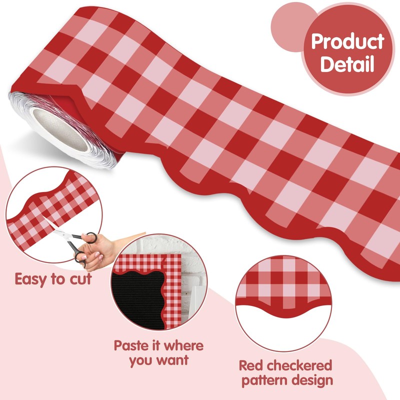 100FT Checkered Bulletin Board Border-Scalloped Checkerboard Decorative Roll for Party