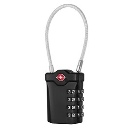 NAGE Suitcase Lock, TSA Lock 4 Digit, Tent Lock with Opening Alarm Display, Luggage Lock with White Numbers, Travel Lock, Cable Lock for Suitcases, Backpacks, Locker (Pack of 1, Black)