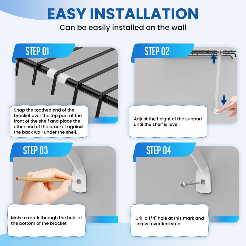 MILYARD 12 Inch Wire Shelf Brackets Kits, Closet Support Rod