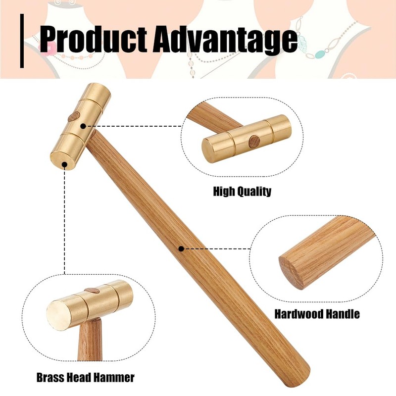 BENECREAT Hammer with Brass Head, 22 cm Long Hammer for