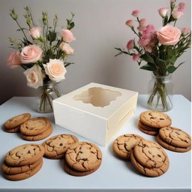 Generic 30Pcs (6x6x3 in) Mini Cake Boxes+2 stickers with Display Window for Gift Giving, Bakesale, Cupcakes, Dessert, Cookies, Pie, Macaroons, Donuts, Pastry, Kraft Paper Material… (30Pcs White)