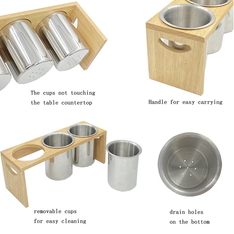 WSKC Flatware Caddy Stainless Steel Cutlery Holder with Wood Base,