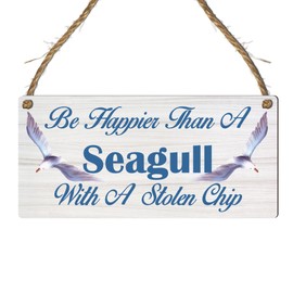 Be Happier Than a Seagull With A Stolen Chip: Inspiring Seaside Beach Friendship Gift, UK Coastal Nostalgia Decorative Plaque, Perfect Home Décor - Size 19cm x 9cm