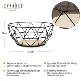 levandeo Metal Basket, Copper, 26 x 12 cm Modern, Wood, MDF, Brown Bowl, Decorative Design, Table Decoration