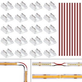 BENLUN COB LED Connector 2 Pin 10mm Kit, 20pcs Solderless I Shape Connectors, 10pcs 15cm Long 20AWG Extension Wires for Single Color COB SMD LED Strip Connection