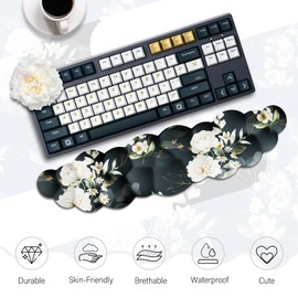 JIKIOU Cloud Wrist Rest Keyboard, Cloud Keyboard Wrist Pad Set with Comfortable Cloth, Cute Arm Rest for Palm Support, PC/Gaming Desk Accessories/Office Setup/Computer Hand Cushion Peony