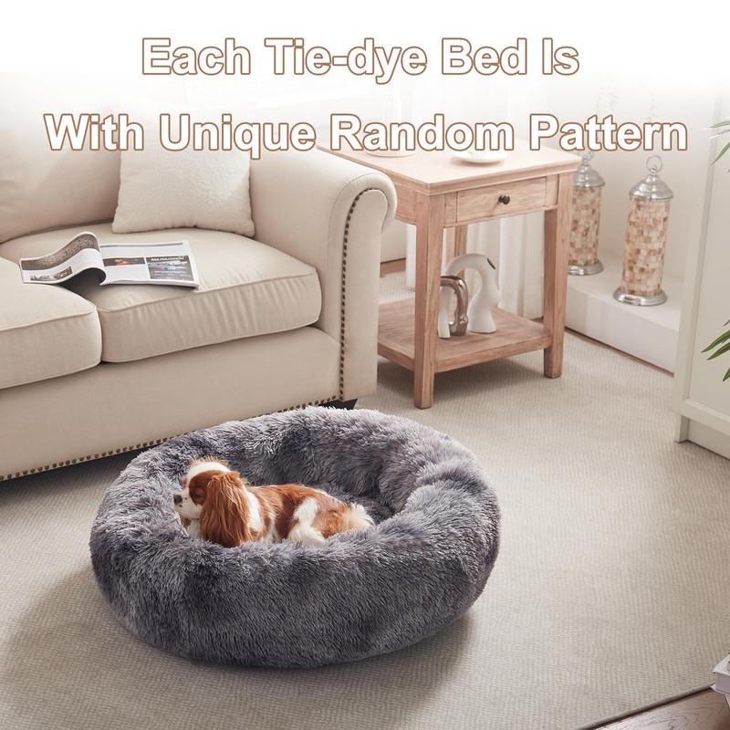 BedStill 30 inches Donut Dog Bed for Medium Dogs,Calming Fluffy