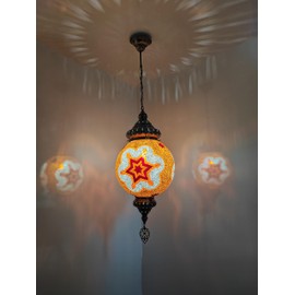 Angora Rene Hanging Globe Light - Red Orange | 100% Handmade in Turkey, Mosaic Glass, Mediterranean, Turkish Moroccan Hanging Pendant Lamps for Living Room, Bedroom and Home Office | 39.37 Inches