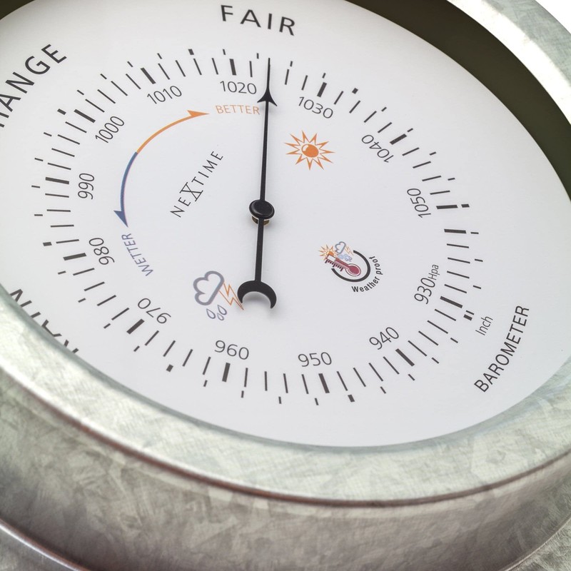 NeXtime Outdoor Barometer, Diameter 22 cm, Metal, Galvanised "Orchid"