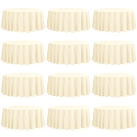 fani 12 Pack 90 Inch Round Tablecloth, Beige Polyester Fabric Table Cloth for Round Table,Washable Table Cover for Wedding Party Dining Table Buffet Banquet Restaurant and Camping
