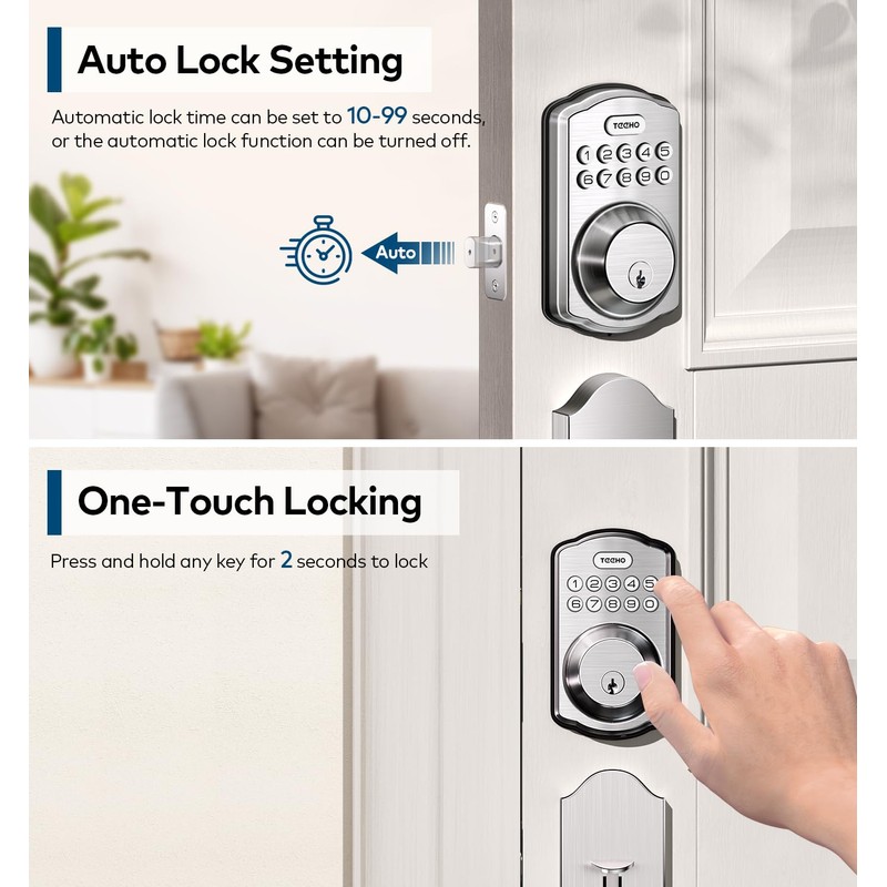 TEEHO TK001H Keyless Entry Door Lock with Handle Set, Electronic