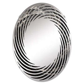 DesignQ abstract spirals wall mirror, Oval 0 mirror, Round Black bathroom mirror, abstract spirals vanity mirror Cosmic Current Spiral in Black I printed mirror decor, oval mirror 20x30