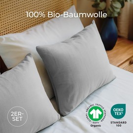 Dreamzie - 100% Organic Cotton - Cushion Cover 40 x 40 cm Cotton - Set of 2 - Grey - Cushion Cover with Zip - Oeko-Tex