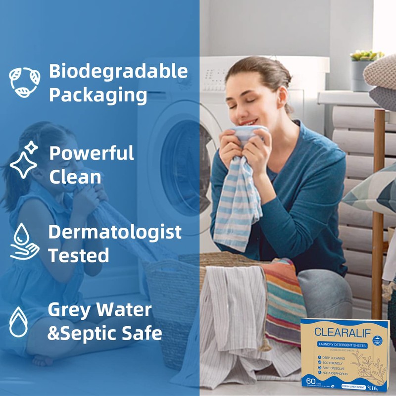 Laundry Detergent Sheets Up to 60 Loads, Fresh Linen -