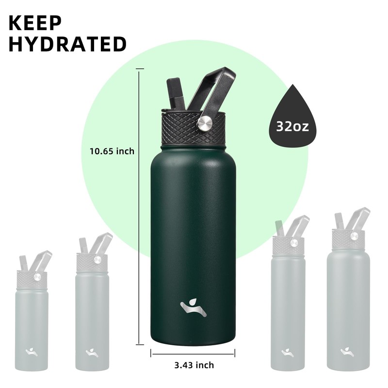 Konokyo 32 oz Insulated Water Bottle Stainless Steel Sport Bottles