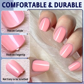 Bellelfin 240pcs Short Press on Nails Pink Full Cover Short Coffin Glossy Fake Nails Acrylic Artificial False Nail Tips with 5 Sheets Adhesive Glue Tabs for Women and Girls Fingernails Design