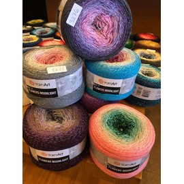 YarnArt - Hilo de algodón con purpurina a la luz de la luna, suave, ganchillo arcoíris, tela a mano con lurex metálico, brillante, pastel plateado, algodón multicolor, 1 madeja, peso 9.2 onzas, largo 393.3 pulgadas, 1 hilo fino (3272)