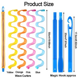 24 Pieces Hair Curlers Styling Kit Wave Style Hair Rollers No Heat Wave Formers Hair Curlers Spiral Curls with Styling Hooks for Women Girls Long Hair Styling Tools, 19.68 Inch