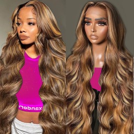 32 Inch Ombre Lace Front Wig Human Hair Highlight 13x6 HD Body Wave Lace Front Wigs Human Hair Pre Plucked Honey Blonde 200 Density 4/27 Frontal Glueless Highlighted Wig for Women