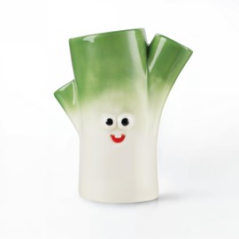 Glazery Green White Ceramic Vase, Cute Flower Vases, Scallion-Shaped Small Vase for Flowers, Decorative Unique Vases for Centerpieces Home Living Room Dining Table Office Decor