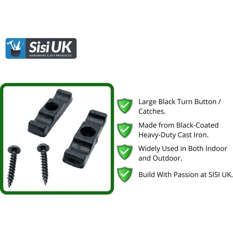 Large Black Turn Buttons & Screws Latch Thumb Catches Black
