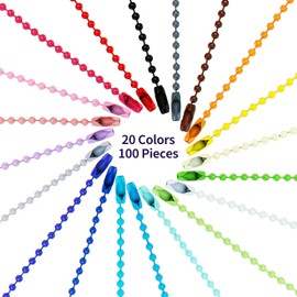Ball Bead Metal Chain Mixed Color Bead Metal Chain with Connectors for Hanging Christmas Ornament, Jewelry Findings, Key Chain, Tags, Craft Projects (100 Pieces)