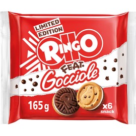 Ringo feat. Gocciole Biscotti Limited Edition, Frollino e Frollino al Cacao con Gocce di Cioccolato e Crema al Latte Ringo, Confezione da 165g
