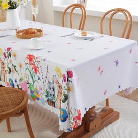Romcade Easter Tablecloth 4.92 * 5.90ft Rectangular Table Cloth Cute Rabbit Table Cover Polyester Tablecloth for Festival Party Holiday Home Kitchen Table Decoration (Butterfly)