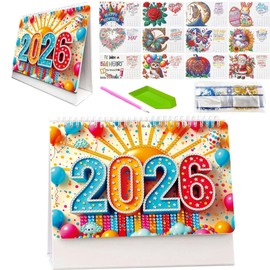 Diamond Art Painting Desk Calendar 2026 Monthly Flip Tabletop Calendar Kit, DIY 5D Festival Diamond Art Painting Calendar for Home Office Planning Desktop Ornament DIY Craft Gift