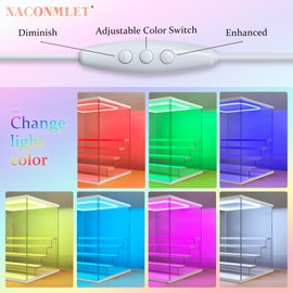 Clear Acrylic Display Case for Action Figure- Funko Pop Dustproof Showcase with Colorful Lighting, Multiple Layers for Collectibles(5 Tier-W*D*H-12.6"x11.4"x13.3"inches)