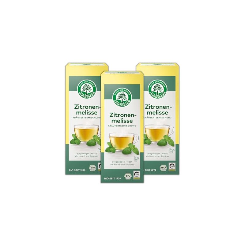 LEBENSBAUM 3 x Lemon Balm Organic Herbal Tea Blend, Organic