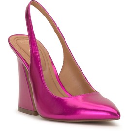 Jessica Simpson Womens Faux Leather Metallic Slingback Heels Pink 5 Medium (B,M)