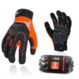 Vgo 2-Pairs Safety Work Gloves, Mechanics Gloves, Impact Gloves, Anti-Vibration Gloves, Rigger Gloves, Heavy Duty (Size M, Orange, SL8849IP)
