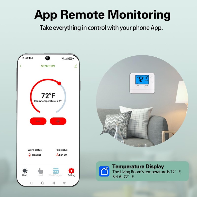 WiFi Thermostats for Home Smart Thermostat Single-Stage 1Heat/ 1Cool, APP