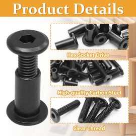 Biaungdo 15 Sets M6x16mm Hex Drive Socket Cap Bolt, Black Furniture Joint Connector Bolts Cap Nuts M6 Binding Post Countersunk Screw Barrel Nuts Assortment Kit with Allen Wrench for Furniture, Belt