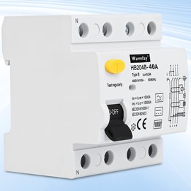 Warmfay FI Circuit Breaker 40A 300mA 4-Pin Residual Current Circuit Breaker Type B All-Current Intensive Switch Automatic Fuse FI Switch for Wall Boxes Charging Stations