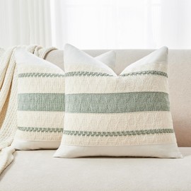 Grineed Throw Pillow Covers Set of 2 12x20 Inch Boho Pillow Covers, Soft Lumbar Neutral Cotton Sage Green Decorative Case for Couch Sofa Bed Living Room, Home Modern Woven Farmhouse Cute Decor
