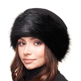 Futrzane Classic Trim Hat - Faux Fur Trimmed Hats for Women - Classy Fleece Cap (XL, Black - Black Classic)