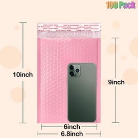 6x10 Inch Bubble Mailers 100 Pack, Self Seal Padded Envelopes for Small Business, Waterproof Shipping Bags, Light pink