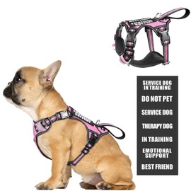 WINSEE Service Dog Vest No Pull Dog Harness with 7 Dog Patches, Reflective Pet Harness with Durable Soft Padded Handle for Training Small, Medium, Large, and Extra-Large Dogs (Small, Pink)