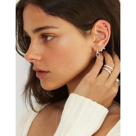 FUNEIA 5 Pairs of Earrings 925 Silver Set for Women 14 K Gold-Plated Small Hoop Earrings Silver 925 Set Stackable Zirconia Earrings Studs Jewellery Helix Piercings Ear for Multiple Ear Holes, Sterling