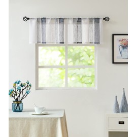 Central Park - Cortina para ventana de cocina, color azul marino y blanco, con diseño de rayas verticales, color azul marino y blanco, con bolsillo decorativo para barra (54 pulgadas de ancho x 15