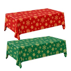 Juweked 2Pcs Winter Snowflake Tablecloth Plastic Christmas Snowflake Tablecloth Red and Green Winter Wonderland Table Cloth Snowflake Table Decorations Winter Tablecloth Rectangle Holiday Tablecloth