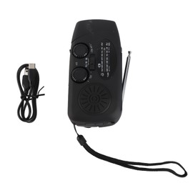 Emergency Radio Portable Rechargeable Solar Hand Crank Powered AM FM Radio with 3LED Flashlight for Camping Hiking Fishing Black